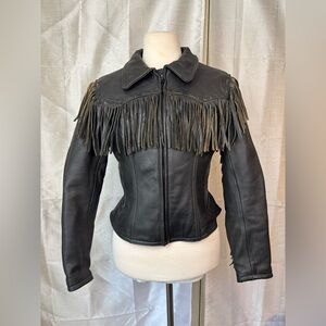 Black Leather Fringe Jacket